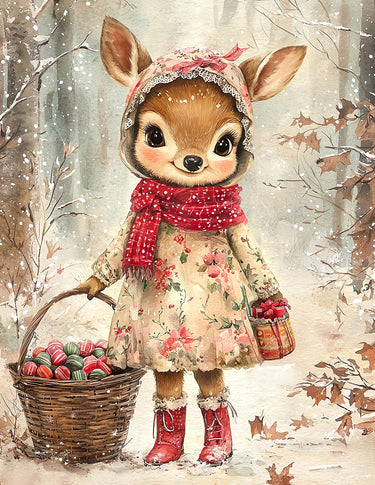 Cute Christmas Deer, DCO-102160, Sign For Wreath, 10x10in Metal Sign